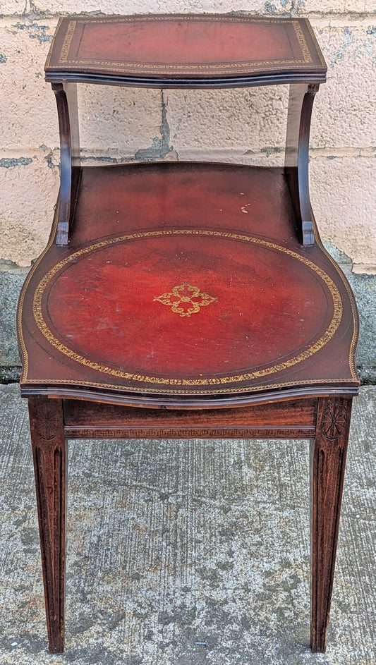 Antique Vintage Old Reclaimed Salvaged SOLID Mahogany Wood Wooden Leather Top End Side Occasional Accent Lamp Table Night Stand Nightstand