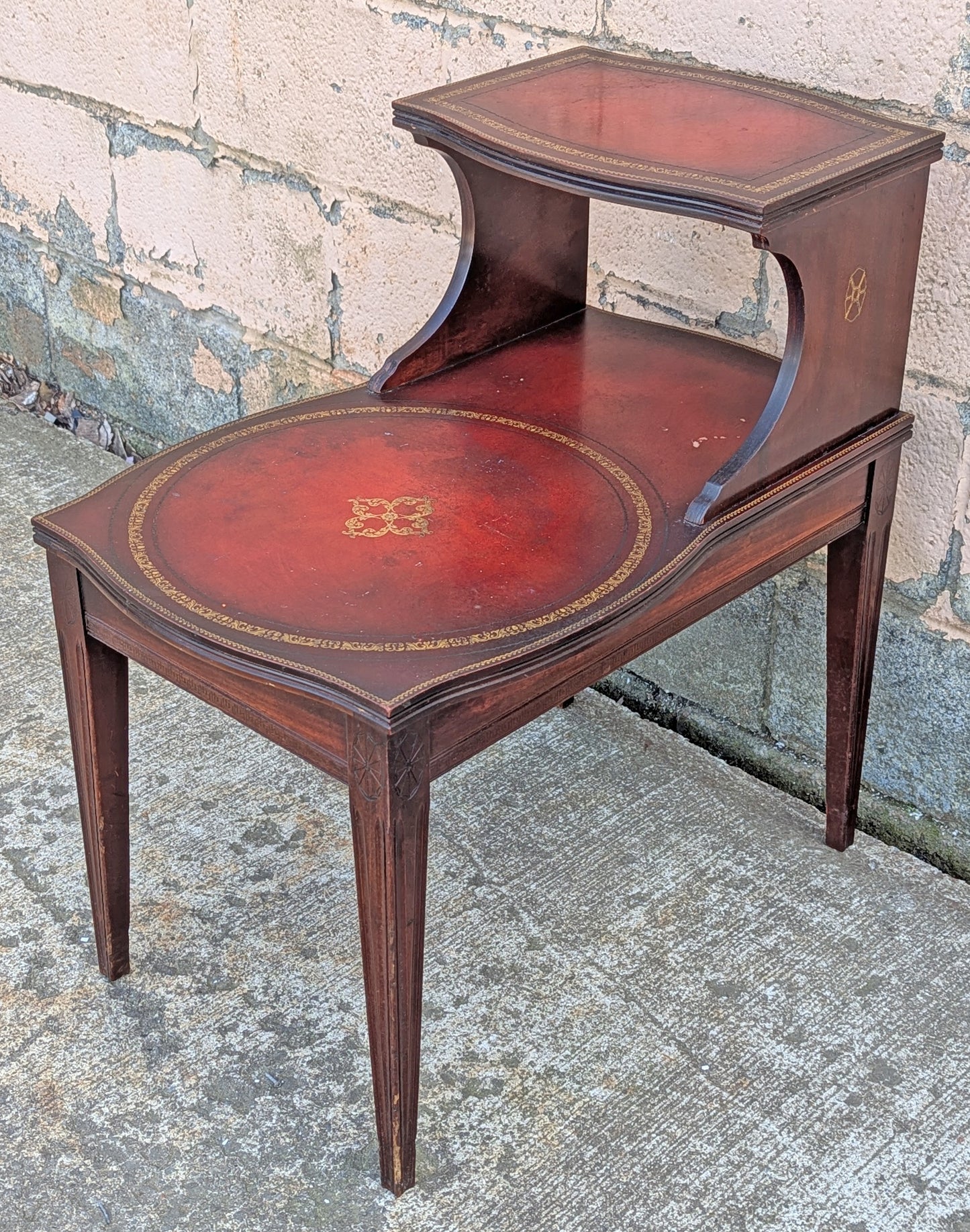Antique Vintage Old Reclaimed Salvaged SOLID Mahogany Wood Wooden Leather Top End Side Occasional Accent Lamp Table Night Stand Nightstand