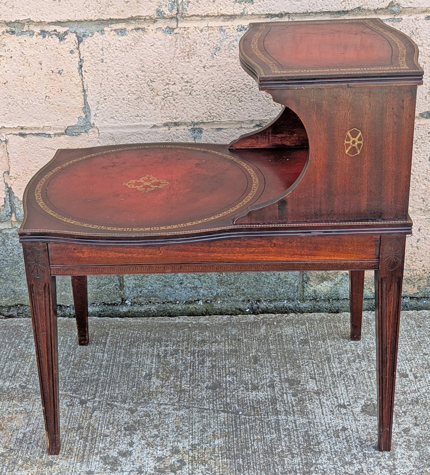 Antique Vintage Old Reclaimed Salvaged SOLID Mahogany Wood Wooden Leather Top End Side Occasional Accent Lamp Table Night Stand Nightstand