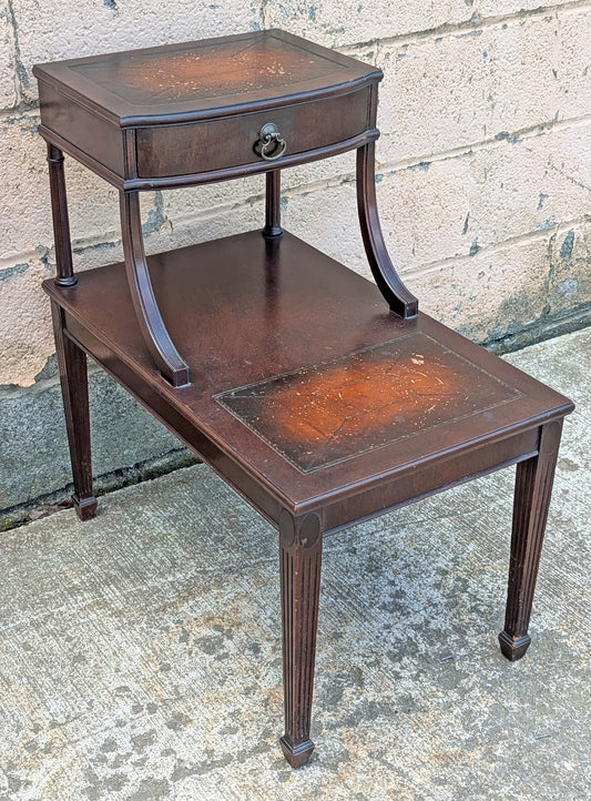 Antique Vintage Old Reclaimed Salvaged SOLID Hard Wood Wooden Leather Top End Side Occasional Accent Lamp Table Night Stand Nightstand