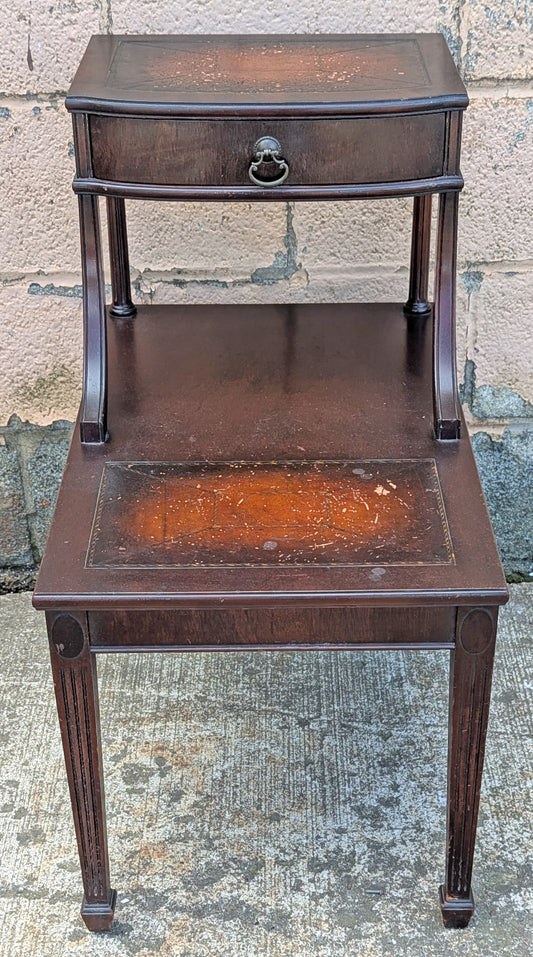 Antique Vintage Old Reclaimed Salvaged SOLID Hard Wood Wooden Leather Top End Side Occasional Accent Lamp Table Night Stand Nightstand