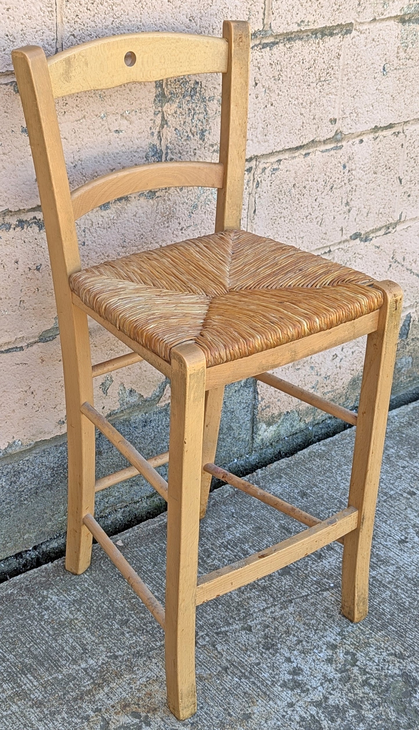 Vintage Antique Old Reclaimed Salvaged SOLID Wood Wooden Dining Accent Side Bar High Rattan Seagrass Chair Seat