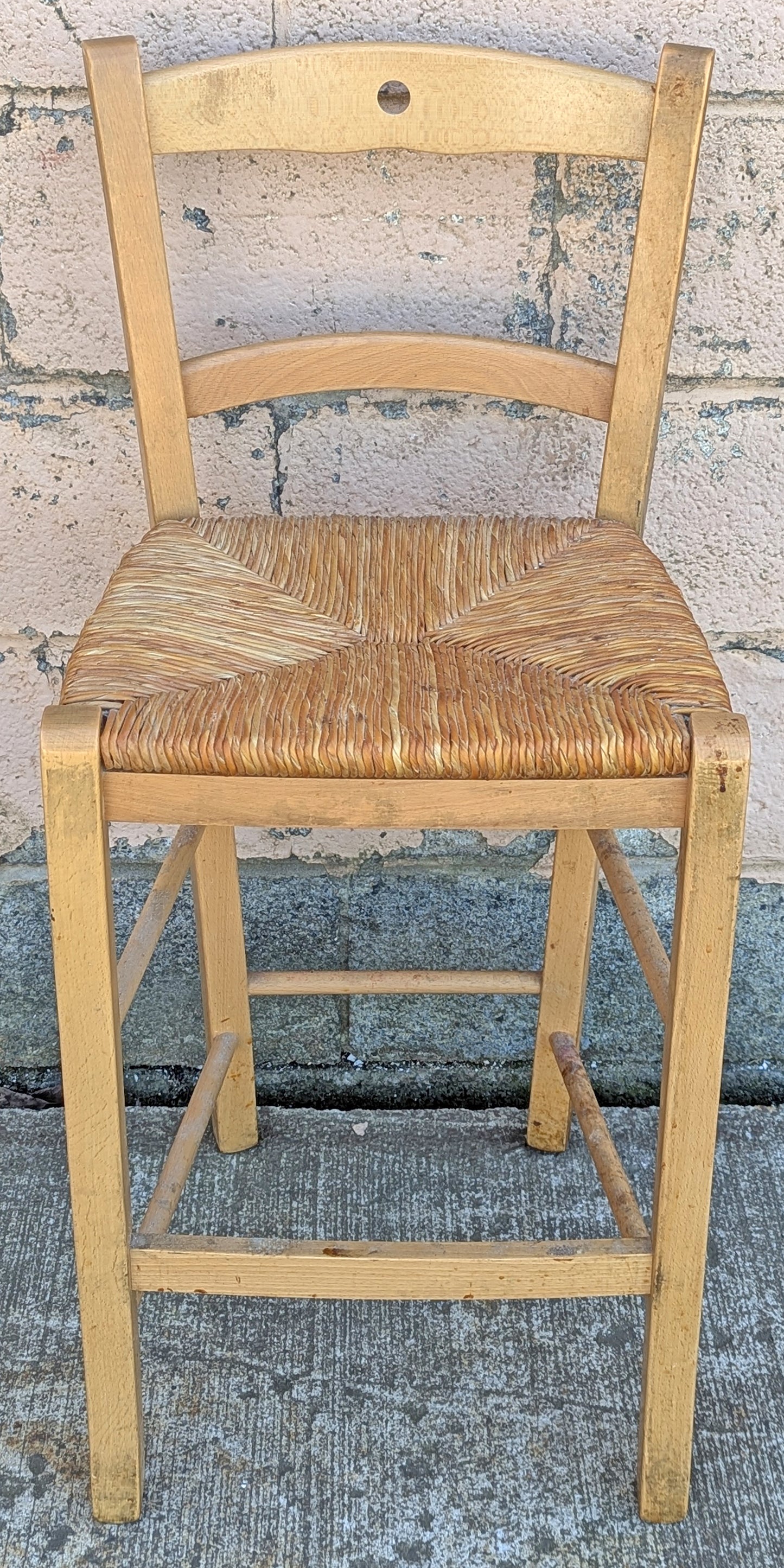 Vintage Antique Old Reclaimed Salvaged SOLID Wood Wooden Dining Accent Side Bar High Rattan Seagrass Chair Seat