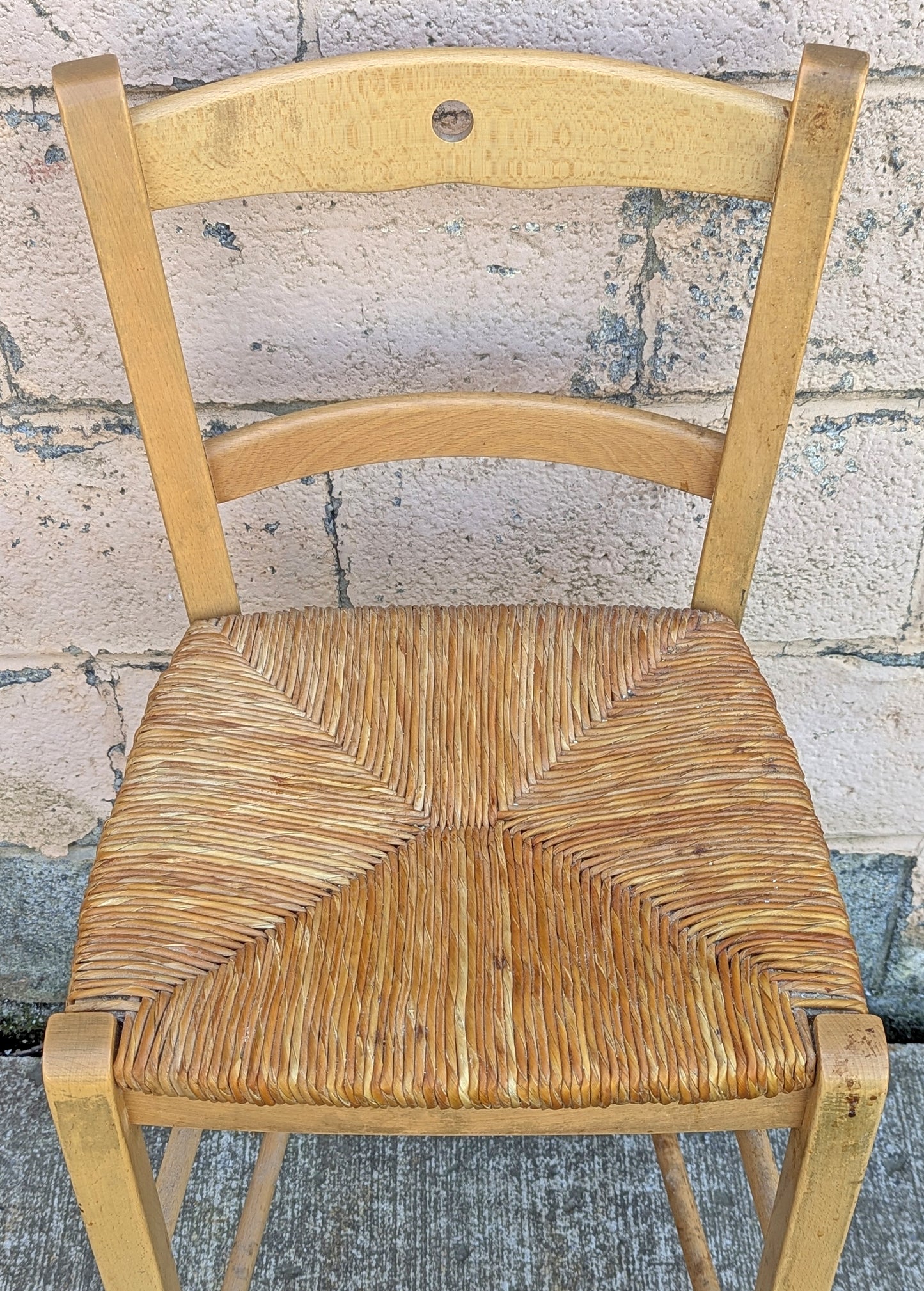 Vintage Antique Old Reclaimed Salvaged SOLID Wood Wooden Dining Accent Side Bar High Rattan Seagrass Chair Seat