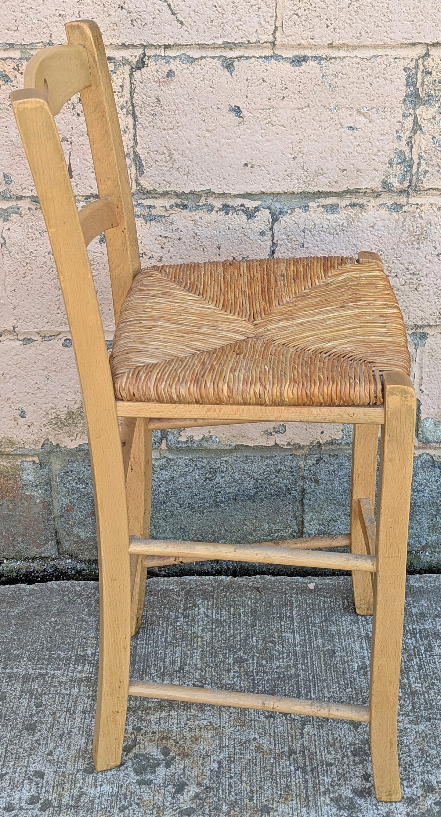 Vintage Antique Old Reclaimed Salvaged SOLID Wood Wooden Dining Accent Side Bar High Rattan Seagrass Chair Seat