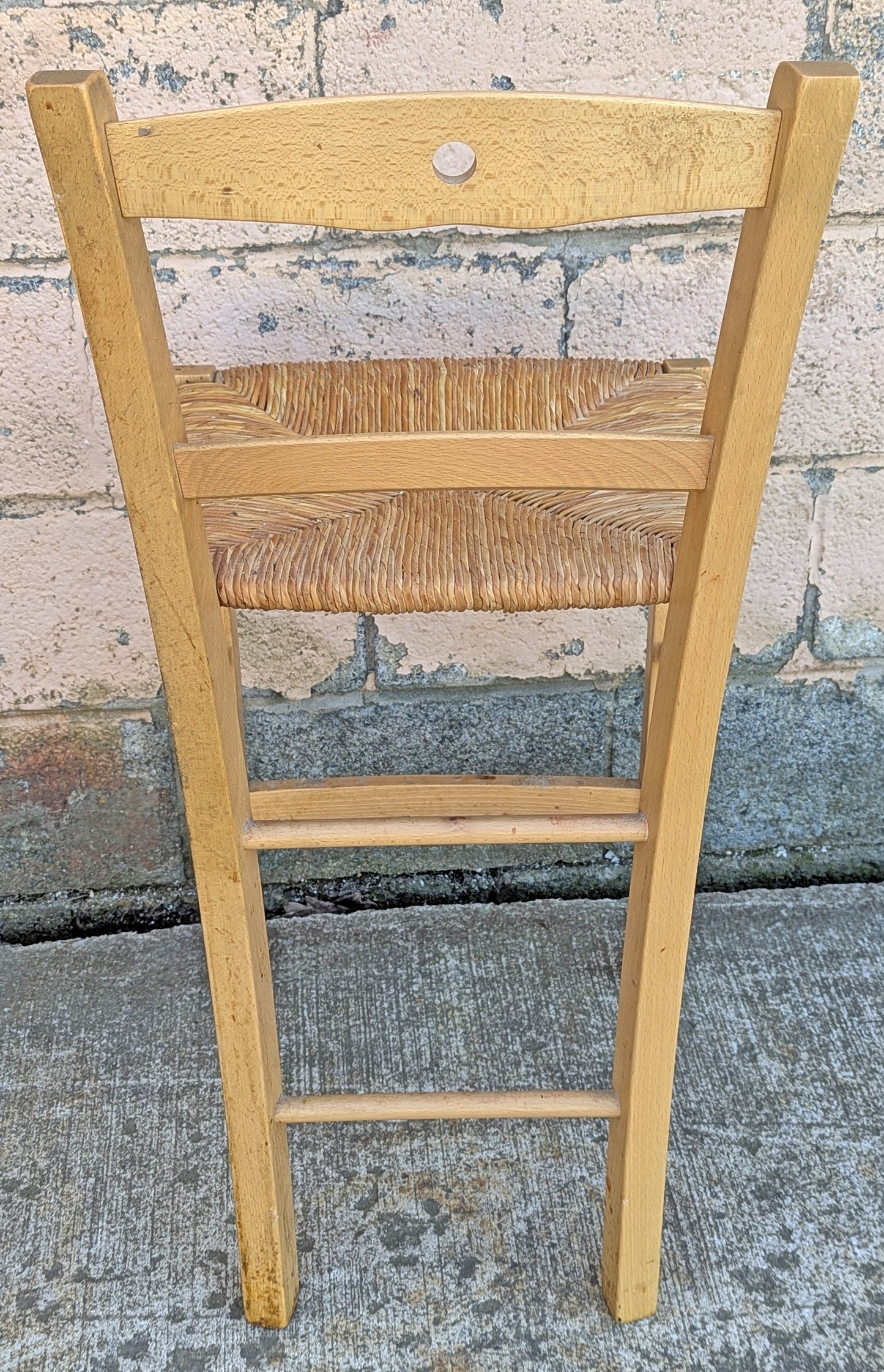 Vintage Antique Old Reclaimed Salvaged SOLID Wood Wooden Dining Accent Side Bar High Rattan Seagrass Chair Seat
