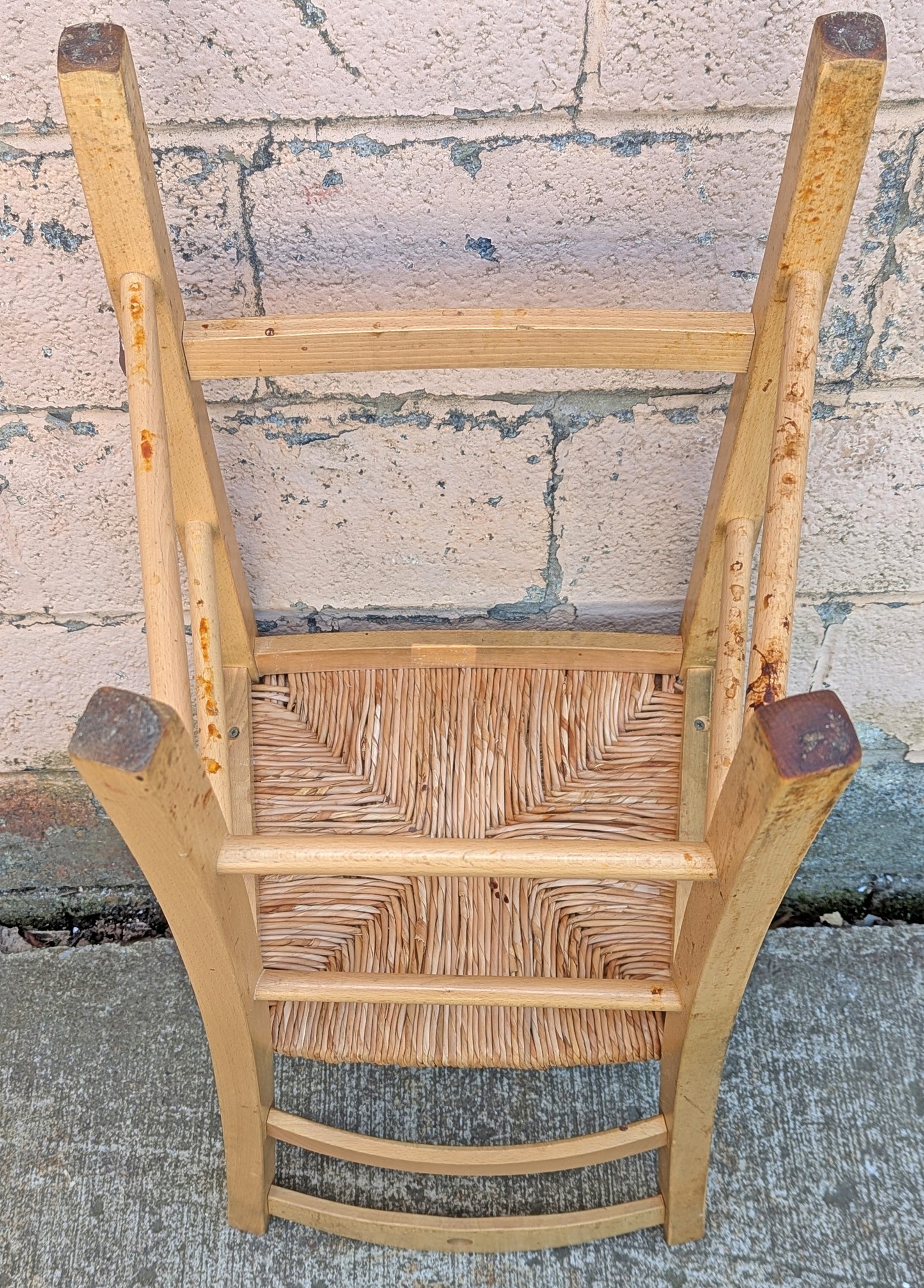 Vintage Antique Old Reclaimed Salvaged SOLID Wood Wooden Dining Accent Side Bar High Rattan Seagrass Chair Seat
