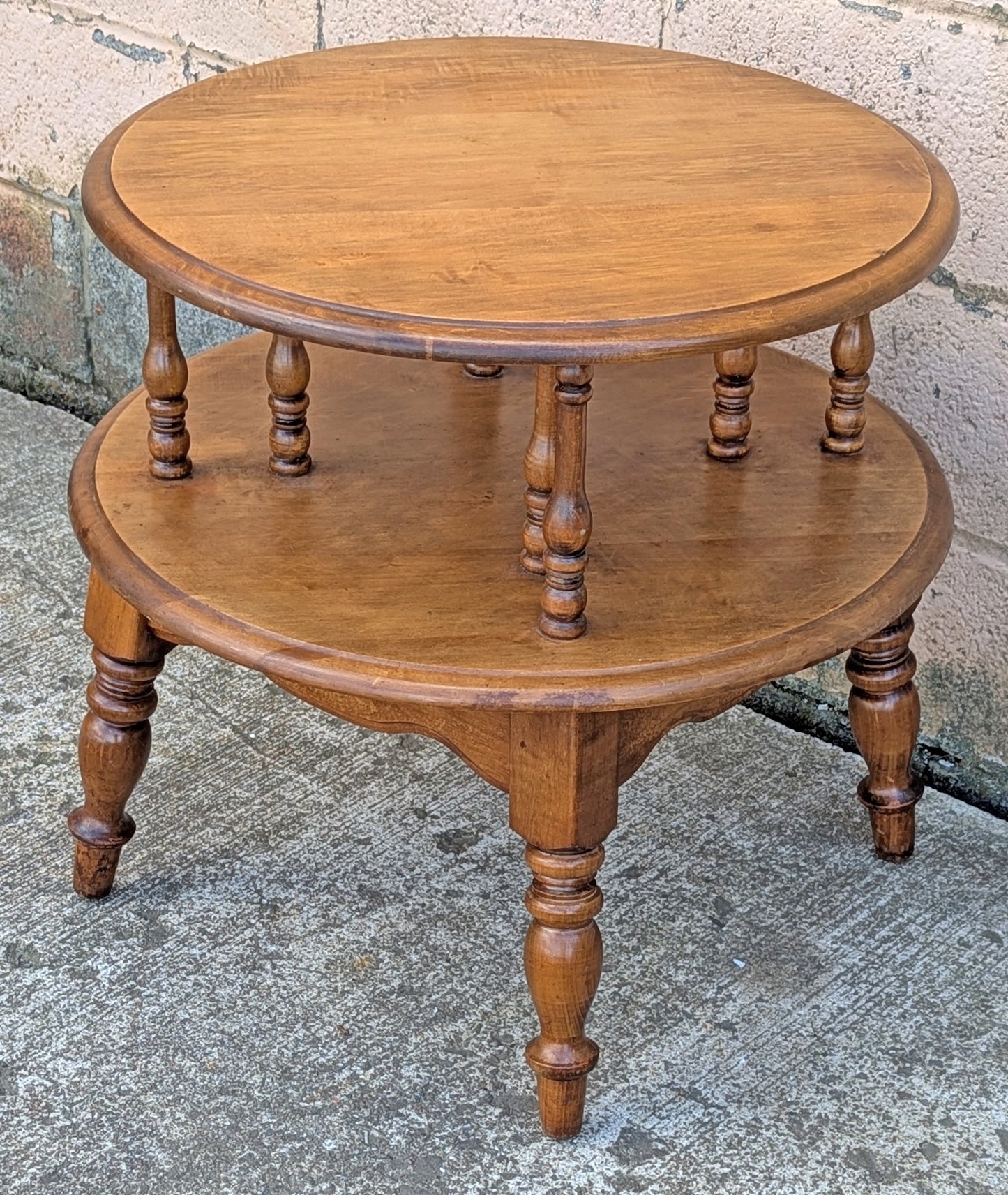 Vintage Antique Old Reclaimed Salvaged SOLID Wood Wooden 2 TIER Coffee Sofa Accent Table Round Circle Circular