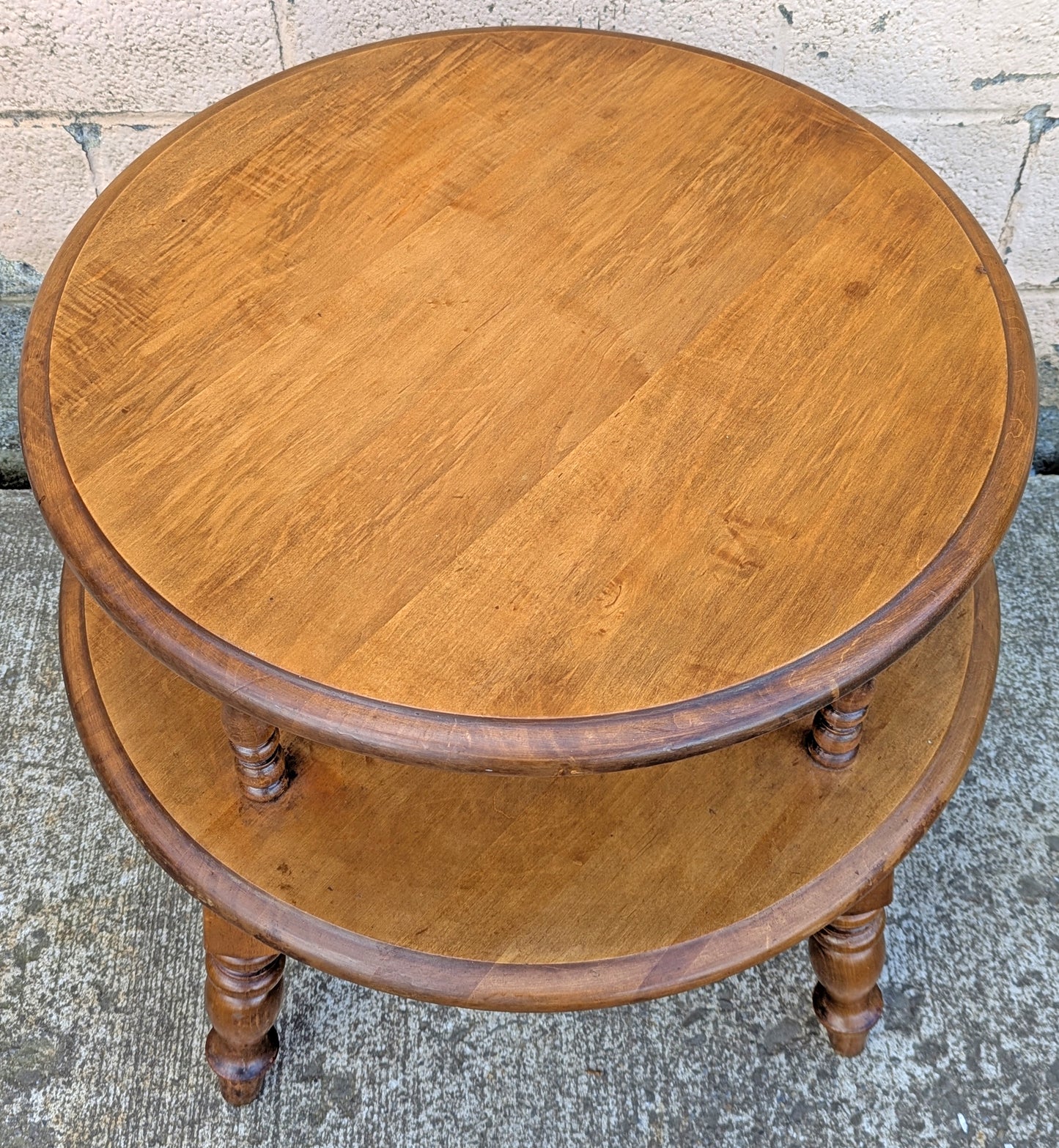 Vintage Antique Old Reclaimed Salvaged SOLID Wood Wooden 2 TIER Coffee Sofa Accent Table Round Circle Circular