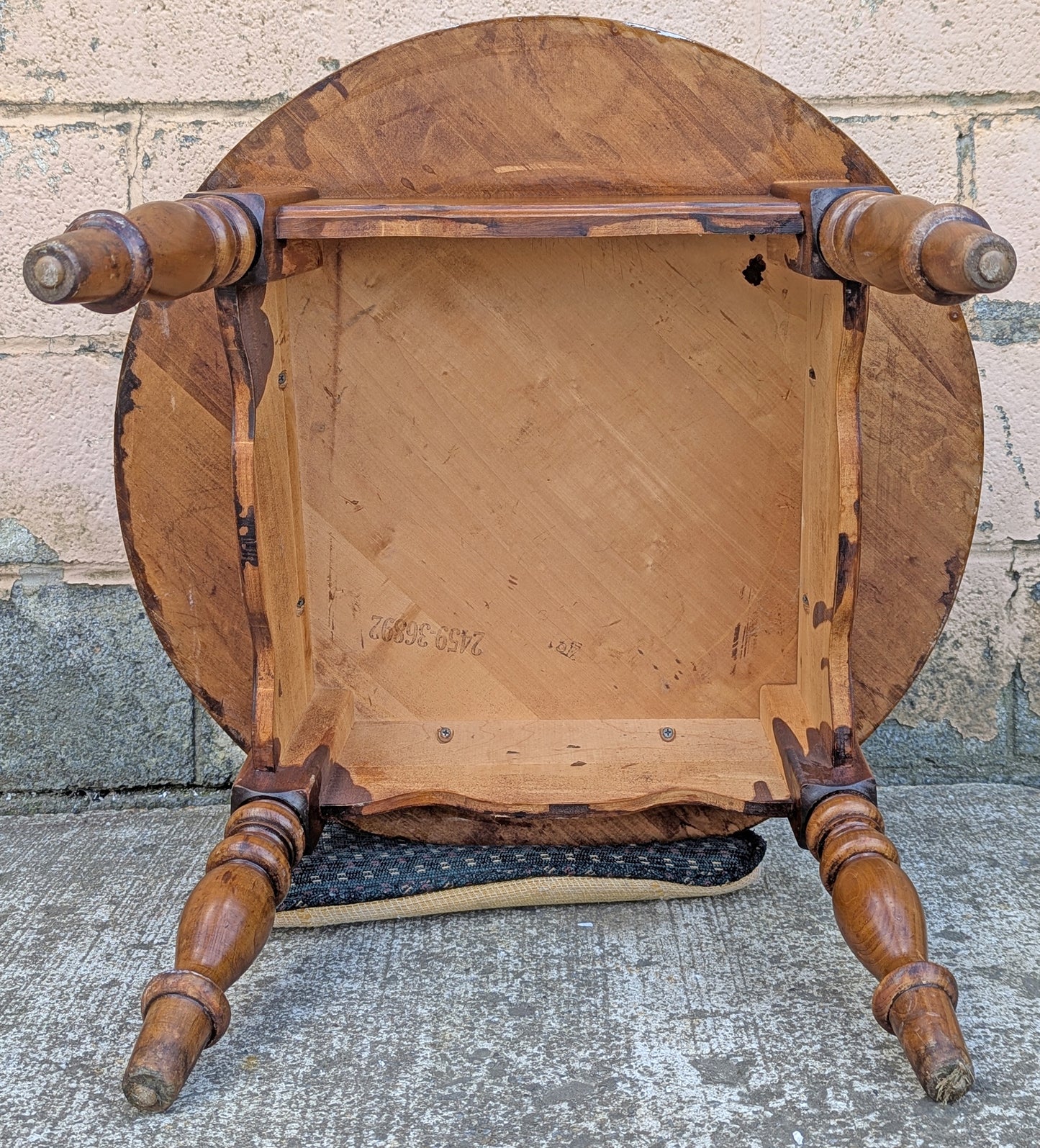 Vintage Antique Old Reclaimed Salvaged SOLID Wood Wooden 2 TIER Coffee Sofa Accent Table Round Circle Circular