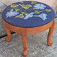 Vintage Antique Old Reclaimed Salvaged SOLID Wood Wooden Kneeling Bench Foot Stool Ottoman Stand Seat Blue Floral Morning Glory Fabric