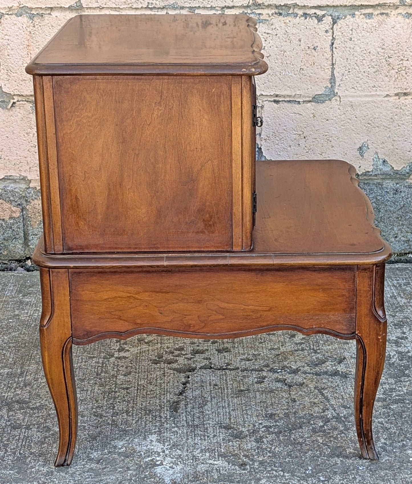 Pair of Vintage Antique Old French Revival Provincial SOLID Wooden Wood & Formica Wooden 2 Tier End Side Accent Lamp Tables Nightstand Shelf