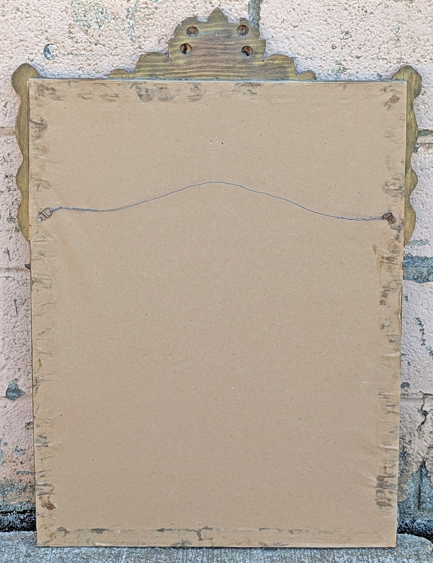 Antique Vintage Old Reclaimed Salvaged Victorian Hollywood Regency Wood Wooden Wall  Distressed Carved Mirror Glass Ornate Decorative