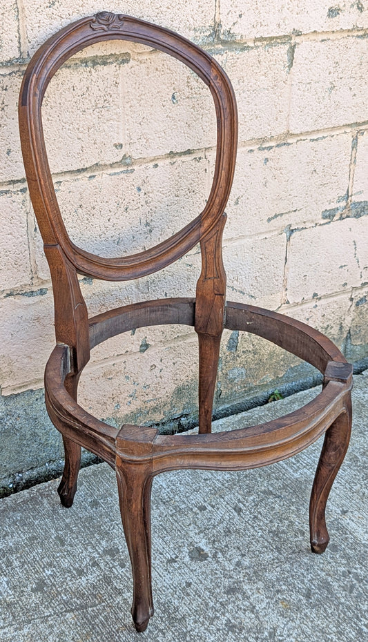 Antique Vintage Old Reclaimed Salvaged Balloon Back SOLID Mahogany Wood Wooden Side Dining Accent Chair Floral Carvings Ornate Frame