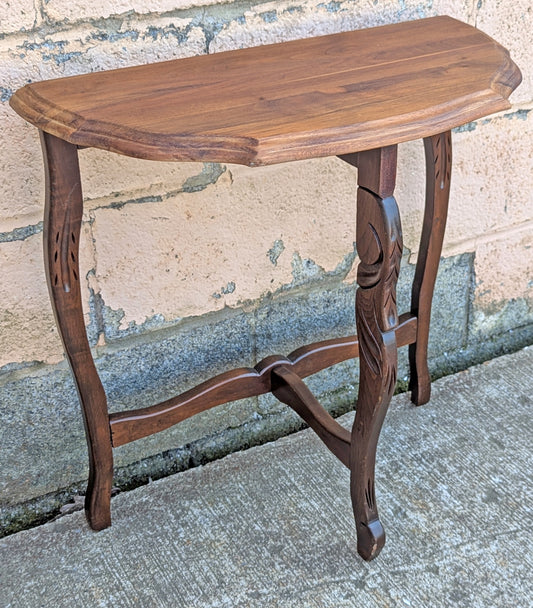 Vintage Antique Old Reclaimed Salvaged Solid Wood Wooden Console Half Round Semi Circle Lamp End Side Pedestal Table Plant Stand