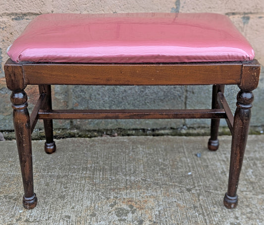 Antique Vintage Old Victorian SOLID Wood Wooden Piano Kneeling Bench Foot Stool Ottoman Plant Stand Pink Fabric