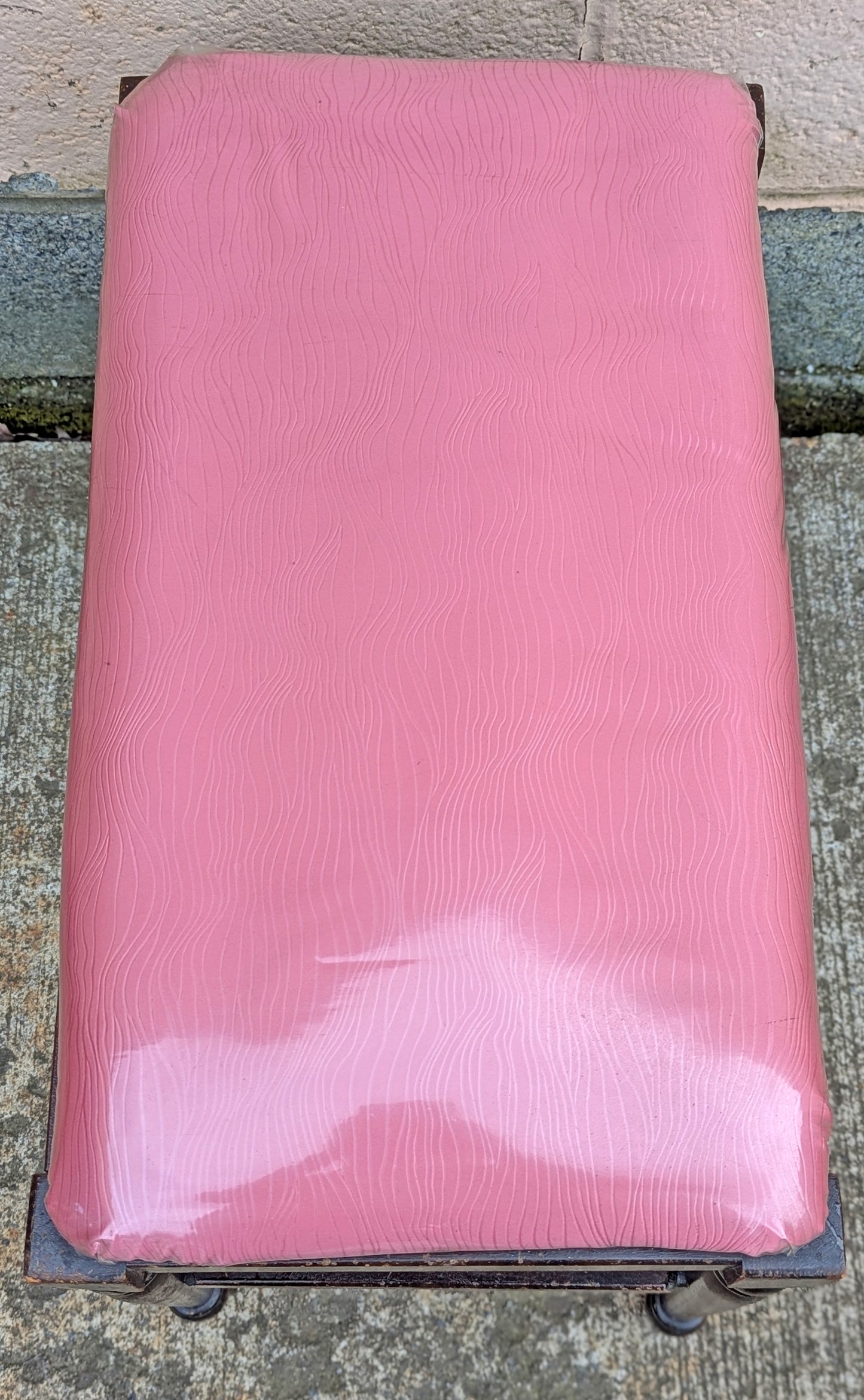 Antique Vintage Old Victorian SOLID Wood Wooden Piano Kneeling Bench Foot Stool Ottoman Plant Stand Pink Fabric