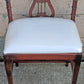 Antique Vintage Old Victorian Lyre Back Chair SOLID Wood Wooden Piano Kneeling Bench Foot Stool Ottoman White Fabric