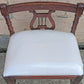 Antique Vintage Old Victorian Lyre Back Chair SOLID Wood Wooden Piano Kneeling Bench Foot Stool Ottoman White Fabric