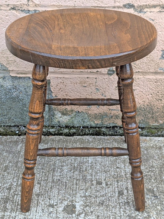 Vintage Antique Old Reclaimed Salvaged Handmade Solid Wood Wooden Round Carved Bar Counter Table Stool Plant Stand Side Accent Chair Seat