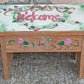 Small Vintage Antique Old Handmade Hand Painted Solid Wood Wooden Foot Step Stool Plant Stand Side Accent Chair Seat Garden Bench