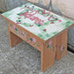Small Vintage Antique Old Handmade Hand Painted Solid Wood Wooden Foot Step Stool Plant Stand Side Accent Chair Seat Garden Bench