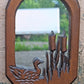Small Vintage Antique Old Reclaimed Salvaged Solid Wood Wooden Oval Curved Wall Mounted Mount Accent Bathroom Mirror Glass Ornate Decorative