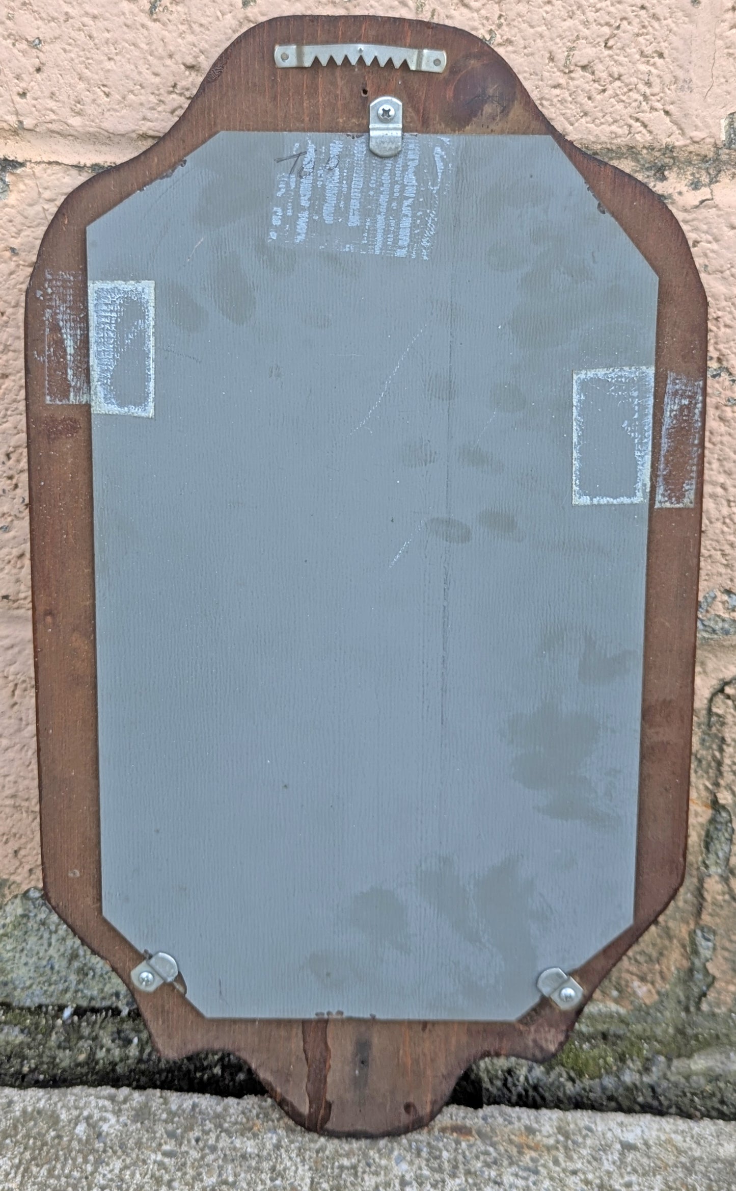 Small Vintage Antique Old Reclaimed Salvaged Solid Wood Wooden Oval Curved Wall Mounted Mount Accent Bathroom Mirror Glass Ornate Decorative