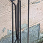 4pc Set Vintage Old Reclaimed Salvaged Solid Iron Steel Fireplace Tools Poker Shovel Tongs Broom Brush Stand Holder Decorative Design