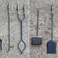 4pc Set Vintage Old Reclaimed Salvaged Solid Iron Steel Fireplace Tools Poker Shovel Tongs Broom Brush Stand Holder Decorative Design
