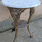 Vintage Antique Old Reclaimed Salvaged Circular Neo Classical Marble Top Metal Brass 2 Tier End Side Accent Sofa Lamp Table Plant Stand