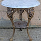Vintage Antique Old Reclaimed Salvaged Circular Neo Classical Marble Top Metal Brass 2 Tier End Side Accent Sofa Lamp Table Plant Stand