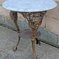 Vintage Antique Old Reclaimed Salvaged Circular Neo Classical Marble Top Metal Brass 2 Tier End Side Accent Sofa Lamp Table Plant Stand