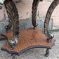 Vintage Antique Old Reclaimed Salvaged Octagonal Marble Top Metal Wood 2 Tier End Side Accent Sofa Lamp Table Plant Stand