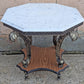 Vintage Antique Old Reclaimed Salvaged Octagonal Marble Top Metal Wood 2 Tier End Side Accent Sofa Lamp Table Plant Stand