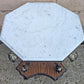 Vintage Antique Old Reclaimed Salvaged Octagonal Marble Top Metal Wood 2 Tier End Side Accent Sofa Lamp Table Plant Stand