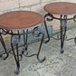 Pair Vintage Old Reclaimed Salvaged Victorian Circular Round Circle Cherry Wood Wooden Metal Steel Frame End Side Bed Table Nightstand Stand