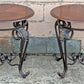 Pair Vintage Old Reclaimed Salvaged Victorian Circular Round Circle Cherry Wood Wooden Metal Steel Frame End Side Bed Table Nightstand Stand