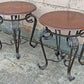 Pair Vintage Old Reclaimed Salvaged Victorian Circular Round Circle Cherry Wood Wooden Metal Steel Frame End Side Bed Table Nightstand Stand