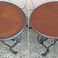 Pair Vintage Old Reclaimed Salvaged Victorian Circular Round Circle Cherry Wood Wooden Metal Steel Frame End Side Bed Table Nightstand Stand
