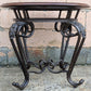 Pair Vintage Old Reclaimed Salvaged Victorian Circular Round Circle Cherry Wood Wooden Metal Steel Frame End Side Bed Table Nightstand Stand