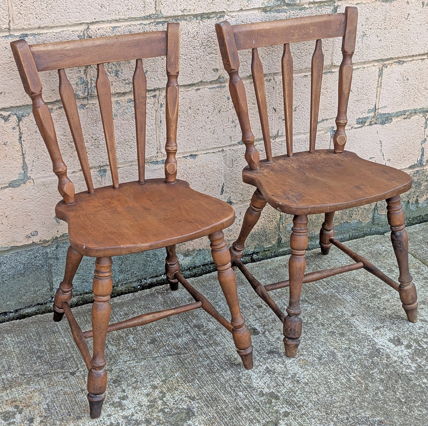Pair of Vintage Antique Old Reclaimed Salvaged Hale Furniture SOLID Maple Wood Wooden Windsor Spindle Back Side Dining Accent Chair Seats