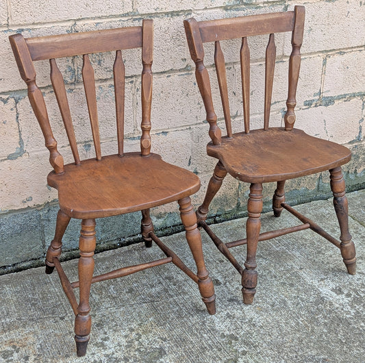 Pair of Vintage Antique Old Reclaimed Salvaged Hale Furniture SOLID Maple Wood Wooden Windsor Spindle Back Side Dining Accent Chair Seats