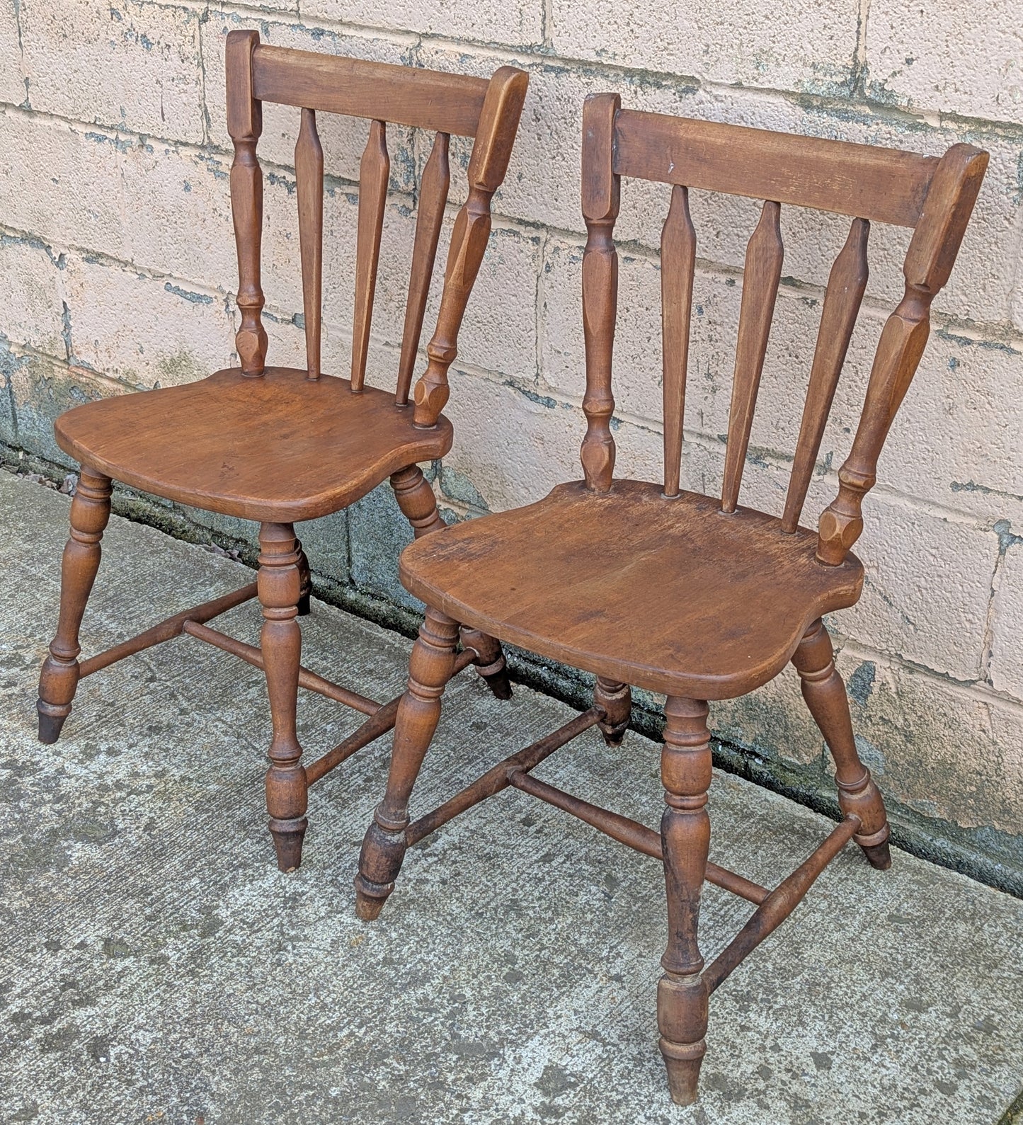 Pair of Vintage Antique Old Reclaimed Salvaged Hale Furniture SOLID Maple Wood Wooden Windsor Spindle Back Side Dining Accent Chair Seats