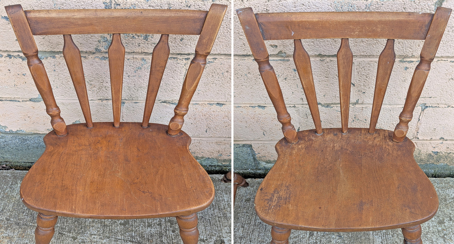Pair of Vintage Antique Old Reclaimed Salvaged Hale Furniture SOLID Maple Wood Wooden Windsor Spindle Back Side Dining Accent Chair Seats