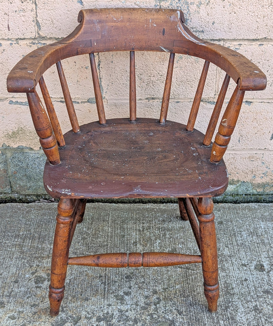 Antique Vintage Old Reclaimed Salvaged SOLID Wood Wooden Captain Smoker Pub Barrel Side Dining Accent Desk Arm Chair Armchair Spindle Back