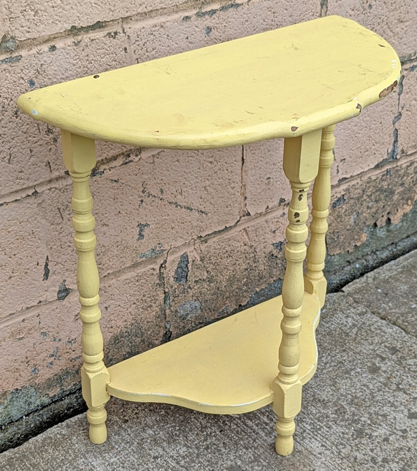 Antique Vintage Old Reclaimed Salvaged Victorian Solid Wood Wooden Console Half Round Semi Circle Lamp End Side Pedestal Table Plant Stand