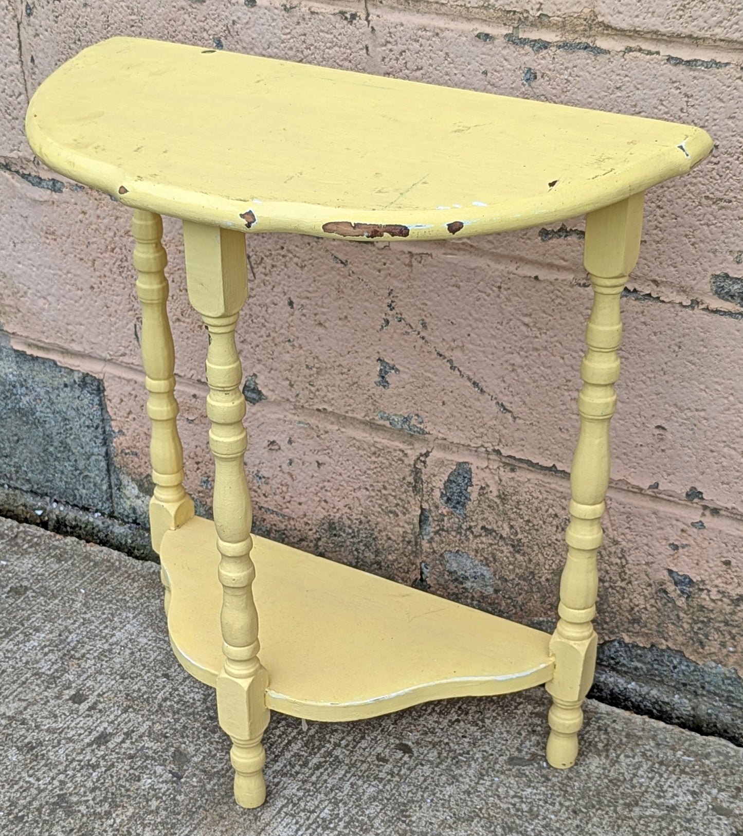 Antique Vintage Old Reclaimed Salvaged Victorian Solid Wood Wooden Console Half Round Semi Circle Lamp End Side Pedestal Table Plant Stand