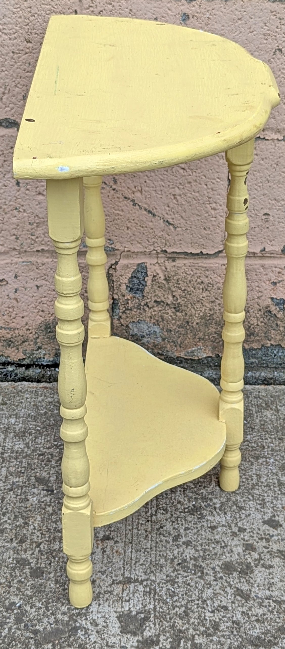 Antique Vintage Old Reclaimed Salvaged Victorian Solid Wood Wooden Console Half Round Semi Circle Lamp End Side Pedestal Table Plant Stand