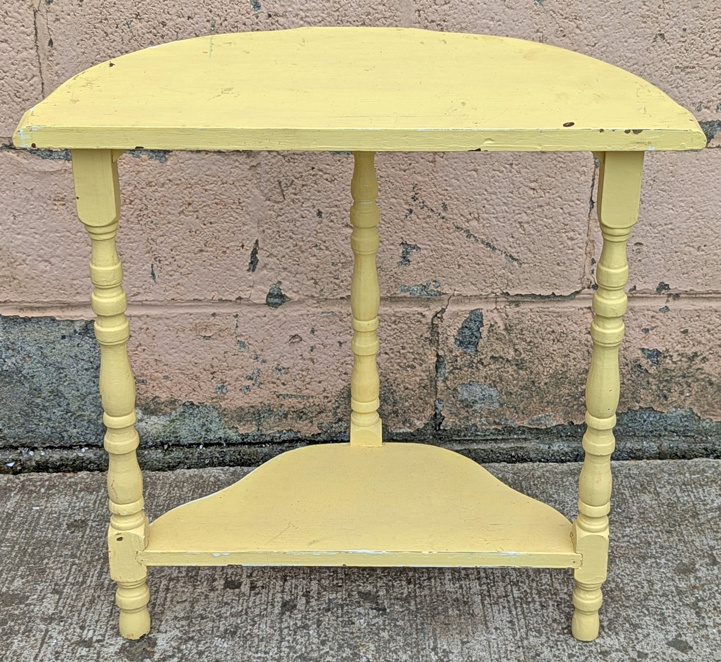 Antique Vintage Old Reclaimed Salvaged Victorian Solid Wood Wooden Console Half Round Semi Circle Lamp End Side Pedestal Table Plant Stand